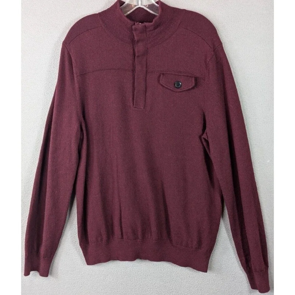 Banana Republic Sweater Men's L Merino Wool 1/4 Zip Button Preppy Stretch Maroon